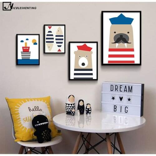 NICOLESHENTING Cartoon Animal Polar Bear Seal Minimalist Art Canvas Poster Painting Wall Picture Modern Home Children Room Decor