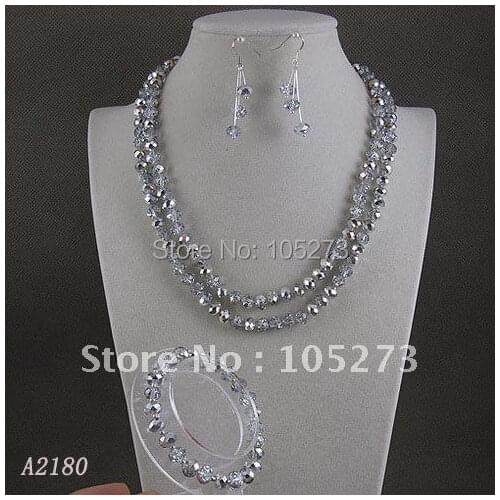 Wholesale Elegant jewelry AA Gray color 6x8mm crystal necklace bracelet earring jewelry 3set/lot Rhinstone magnet clasp A2180