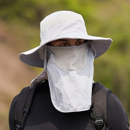 Autumn UV 50 Protection Sun Hats With Face Neck Flap Women Men Breathable Mesh Bucket Hats Male Outdoor Hiking Fishing Cap
