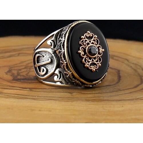 925 Sterling Silver Ring for Men Black Onyx Zircon Aqeq Stone Jewelry fashion vintage Gift Mens Rings All Size (made in Turkey)
