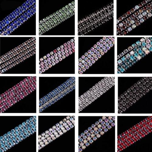 Pulaqi SS6 SS10 SS12 Rhinestones AB Color White Rhinestone Chain Trim Strass for Dress Handiwork Crystal Sewn Applique 1 Yard F