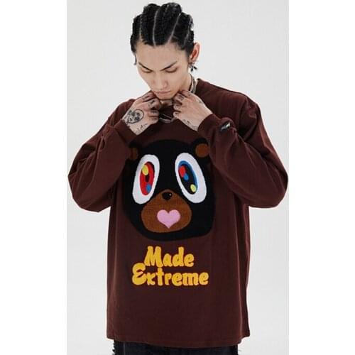 Men Sweatshirt Cartoon Fleece Animal Patchwork Pullover Men O-Neck Vintage College Style Thin Hoodies Couple Streetwear