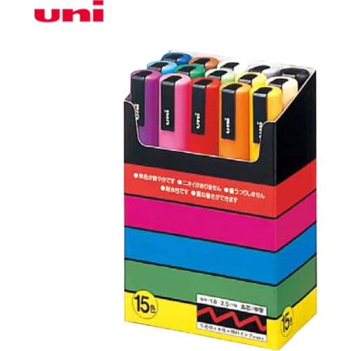 Uni Posca PC-5M Paint Marker Writing Pen Extra-Fine Tip 1.8-2.5mm 15 Colors Set Student Painting Graffiti Pen