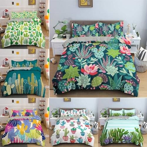 Hight Quality 3D Cactus Plant Printed Cute Pattern Bedding Set 2/3 Pcs Quilt Cover + Pillowcase Kids Adults Twin Queen King Size