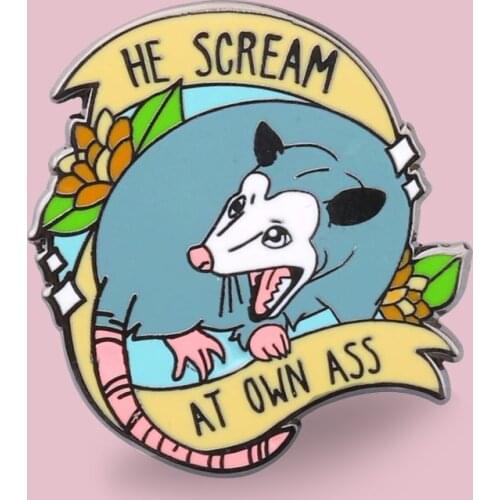 YAOJIE Possum Animal Scream at Own Brooch Pins Enamel Metal Badges Lapel Pin Brooches Jackets Jeans Fashion Jewelry Accessories