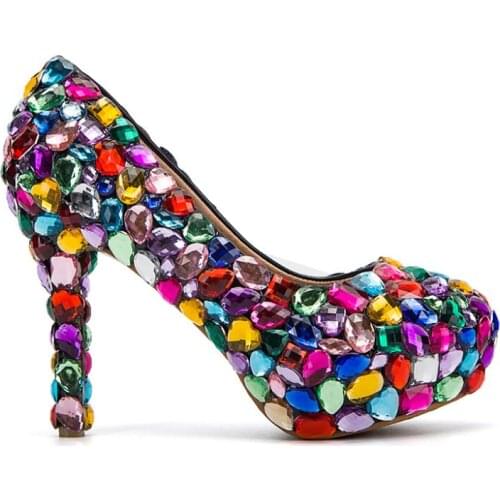 Princess candy colorful wedding shoes 4'' crystal high heels,bridal rhinestone dress party shoes wedding pumps Nightclub Shoes