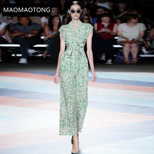 Fashion Runway Summer Jumpsuit Womens Butterfly Sleeve Ruffle Floral print Long Wide Leg Pants High Waist Jumpsuits