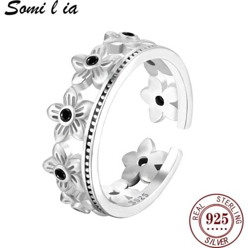 Somi l ia 100% 925 Sterling Silver Elegant Plum Blossom Open Stacking Ring for Women Mother Gift Vintage Simple Fashion Jewelry