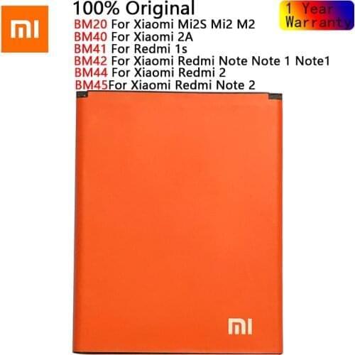 XIAO MI 100% Original Battery BM20 BM41 BM42 BM44 BM45 For Xiaomi Redmi Note 2 Mi2S Mi 2 Redmi 1S Note1 Redmi 2 Batteries