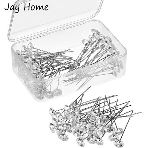 100Pcs 2.1 Inch Crystal Diamond Head Pins Corsages Flower Pins Clear Sewing Straight Pins for Dressmaking Jewelry Decoration