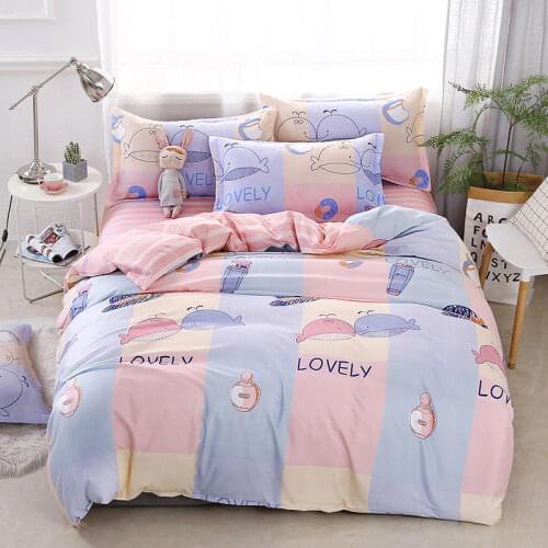 Fashion Cartoon Animal/Flower/Heart Print Style 3/4pcs Cute Bedding Set Kids Adult Duvet Cover Bed Sheet Pillowcase Home Textile