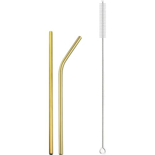 3/5Pcs Metal Gold Straw Set 18/10 Stainless Steel Straw Set 160mm Reusable Drinking Straw With Cleaner Brush Bag Bar Accessories
