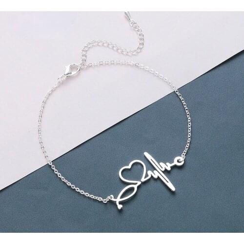 Stainless Steel Heartbeat Cardiogram Bracelets Stethoscope Women Bracelet Special Gifts for Nurse Jewelry for Doctor