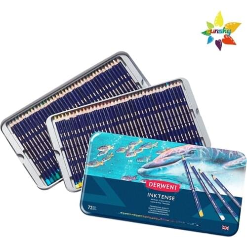 Derwent Colored Pencils,Inktense Ink Pencils,Drawing,Metal Tin,72 colors,4mm soft lead core,Pigments dry quickly and permanently