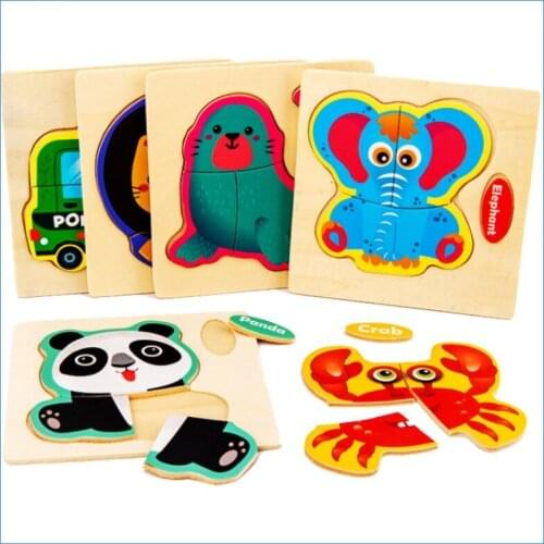 Baby Toys Wooden 3D Puzzle Cartoon Animal Cognition Puzzle Learning Educational Wooden Jigsaw Puzzle Toys For Kids Birthday Gift