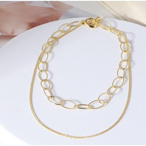Unisex double layering chain necklace shiny fashion designer jewelry choker