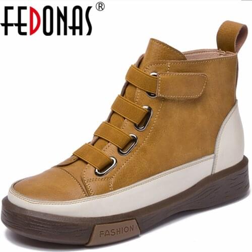 FEDONAS 2021 Leisure Autumn Winter Women Ankle Boots Cross-Tied Genuine Leather Platforms Flats Shoes Woman Fashion Newest