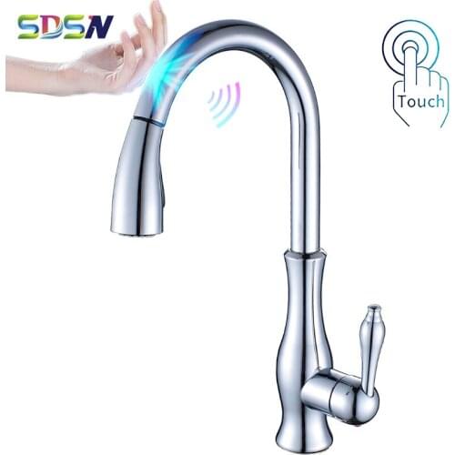 Chrome Touch Faucet SDSN Solid Brass Pull Out Kichen Sink Faucet Smart Touch Sensor Kitchen Faucets Hot Cold Kitchen Mixer Tap