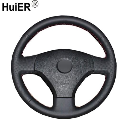 HuiER Hand Sewing Car Steering Wheel Cover Black Leather For Volkswagen VW Jetta 5 2006-2010 Old Jetta Breathable Car Styling