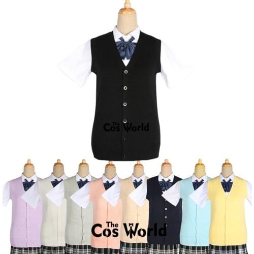Mens Womens Spring Autumn Sleeveless Knit Cardigan V Neck Sweater Outwear Jacket Coat For JK School Uniform Student Clothes