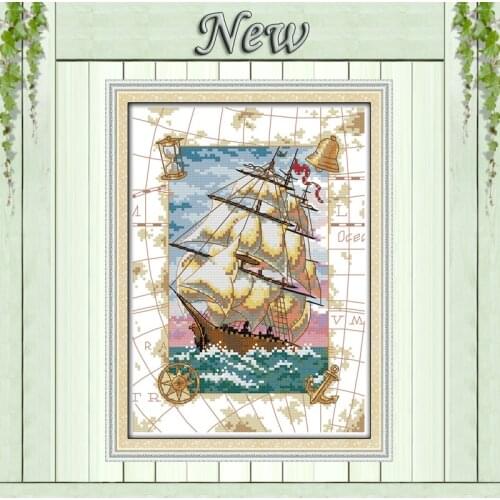 Oceangoing voyage boat ship sea decor painting counted print on canvas Cross Stitch kits DMC 11CT 14CT needlework Sets embroider