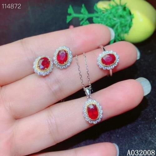 KJJEAXCMY fine jewelry 925 sterling silver natural ruby earrings ring pendant necklace elegant ladies suit support testing