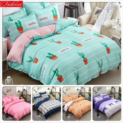 Cactus Stripe 3/4 pcs Bedding Set Cotton Kids Bed Linen Full King Queen Twin Double Single SIze Duvet Cover 4/5/6/7 feet 1.8m 2m