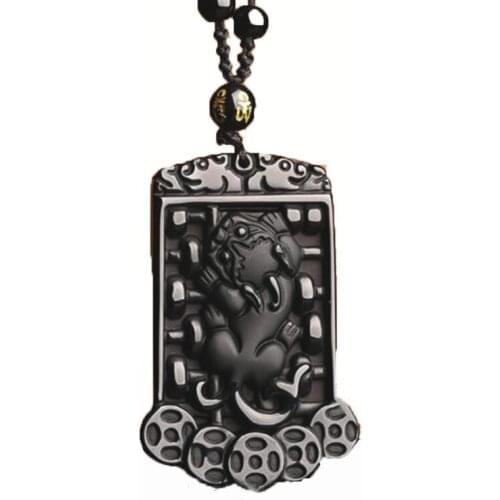 Jade Pendant Natural Obsidian Ru yi Abacus Brave Troops Pendant Jewelry Fine Jewelry Lucky Safety Amulet Crystal Pendant