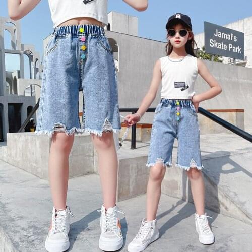 Girls Summer Denim Shorts 2021 Children Pants Wear Western Style Big Kids Jeans Shorts Clothes Fashion
