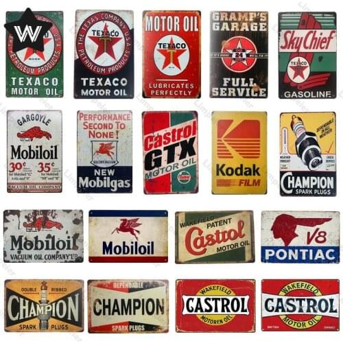 Gas Oil Metal Poster Tin Plaque Vintage Garage Metal Sign Tin Plate Retro Style Wall Sticker Metal Plate for Man Cave Club Decor