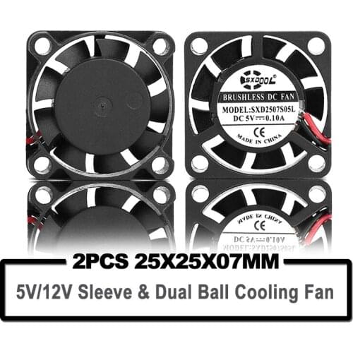 2pcs 2Pin 2507 2.5cm 25x25x7mm slim 25mm DC 5V 12V Micro Cooler Cooling Fans Cooler Brushless Chipset Heatsink Mini Cooling Fan