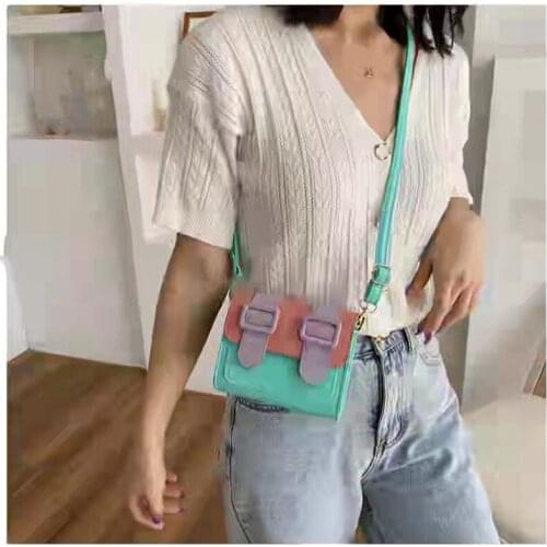 Fashion Shopping Contrast Color Belt, Single Shoulder Handbag, Fashion Pu Multifunctional Womens New Messenger Small Square Bag