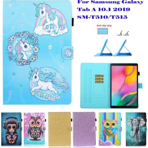 Cartoon Case For Galaxy Tab A 10.1 2019 SM-T510 SM-T515 10.1 inch Protective Shell PU Leather Stand Magnet Smart Funda Cover