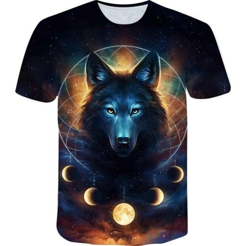 2021 Summer Mens T-shirt Wolf Figure 3D Printing Short Sleeve Shirt Youth Street Fashion Fashion Clothes