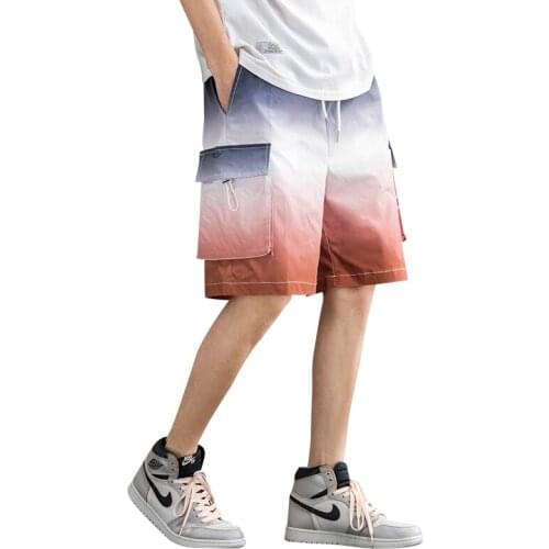 Mens Summer Cargo Shorts For Boy Fashion Tracksuit High Street Drawstring Knee Length Pants Print Casual Rahat Male Clothing