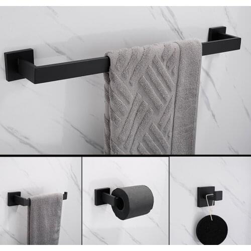 4PCS Modern Bathroom Perforated Pendant Set 304 Stainless Steel Towel Bar Wall Hanging Robe Hook Towel Ring Toilet Paper Holder