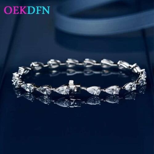 OEKDFN Luxury 925 Sterling Silver Bracelet Water Drop High Carbon Charm Bracelets Bangle Wedding Engagement Jewelry Women