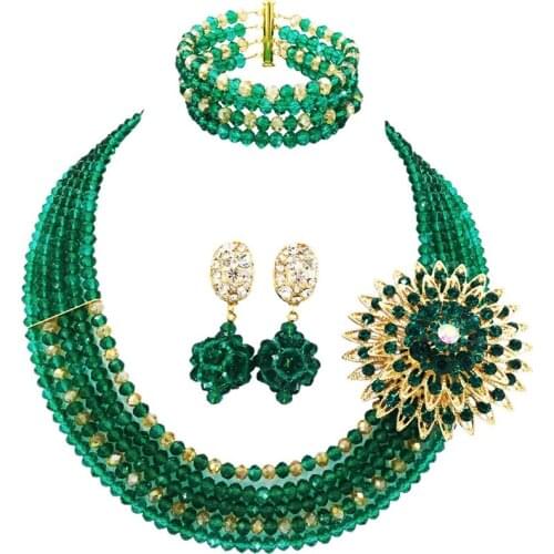 Wholesale Jewelry Army Green Gold AB Classic Crystal Beads Handmade Wedding Neckalce Jewelry Sets for Lady 5C-ST-01