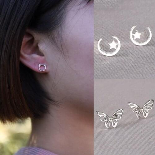 Pendientes Plata 925 Snow Flake Butterfly Earrings Small Stud Earrings For Women Jewelry Kорейские Yкрашения Cвадебные Cерьги