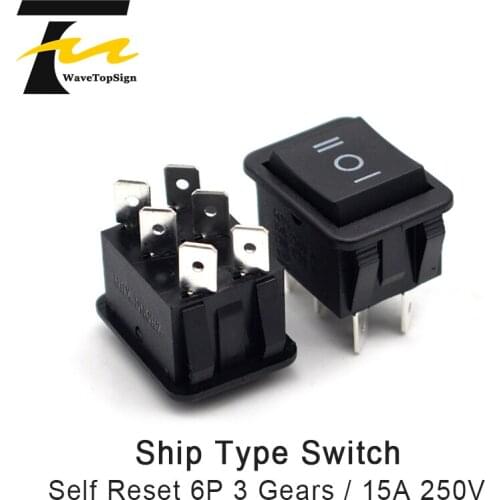 WaveTopSign Self-Reset 6Pin 3 Gears Rocker Switch 6Pin 3 Gears Black KCD4 -203RN 15A 250V