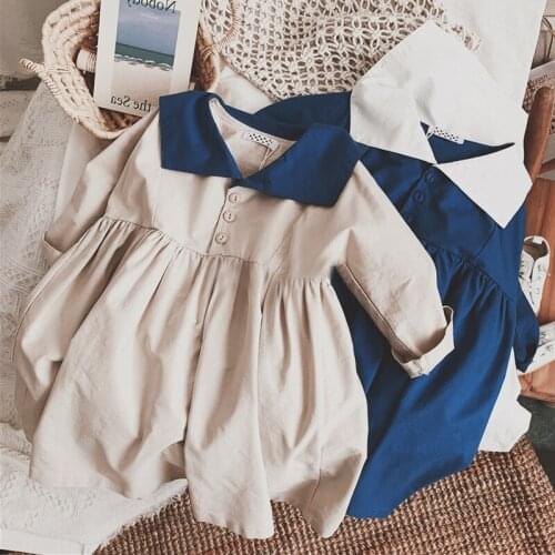Girls England College Style Dress Autumn New Childrens Sailor Collar Long-Sleeve Casual Princess Dresses WTA36