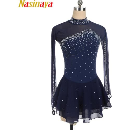 Nasinaya Figure Skating Dress Customized Competition Ice Skating Skirt for Girl Women Kids Gymnastics Performance Purplish Blue