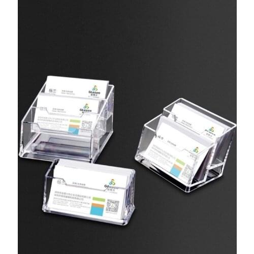 Clear Desk Shelf Box Storage Display Stand Acrylic Plastic Transparent Desktop Business Card Holder Box School Office Supplies
