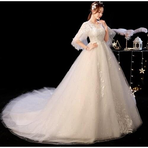 Luxury Trailing Wedding Dress New Lace Up Bride Tail Wedding Dresses Ball Gowns Large Size Dresses