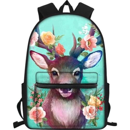 Childrens Canvas Backpack Fantasy Moon Deer Prints Pattern Students Book Bags Womens Multi-functional Travel Backpacks