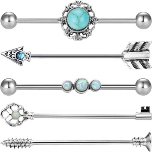JFORYOU 14G Industrial Barbell for Women Men Surgical Steel Tribal Style Cartilage Earring 1 1/2 Inch 38mm Industrial Piercing