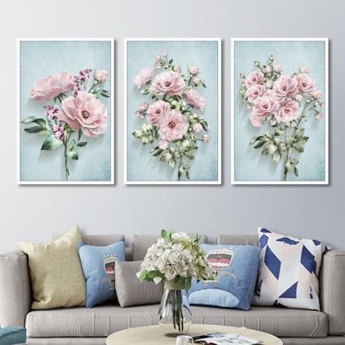 Nordic Decoration Home Art Posters and Prints Pink Rose Flower Canvas Painting Modular Wall Pictures for Living Room No Frame