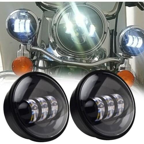 1 Pair 4.5“ 4 1/2 inch Motorcycle Chrome Black LED Fog Passing Auxiliary Light for Classic FLHR Road King 4.5Inch LED Fog Light