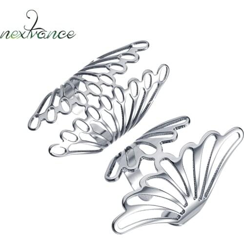 Nextvance Unique Hollow Big Wings Open Ring for Women Men Stainless Steel Finger Gemini Punk Knuckle Rings Party Never Fade