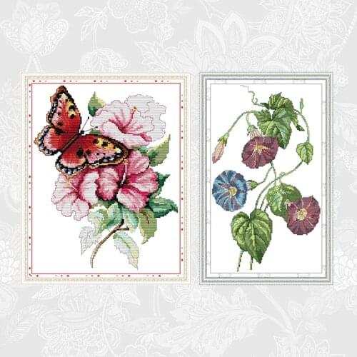Butterfly love flower Counted Cross-Stitch 11CT 14CT Printed On Canvas Morning glory DIY Handwork Embroidery Sets Needlework